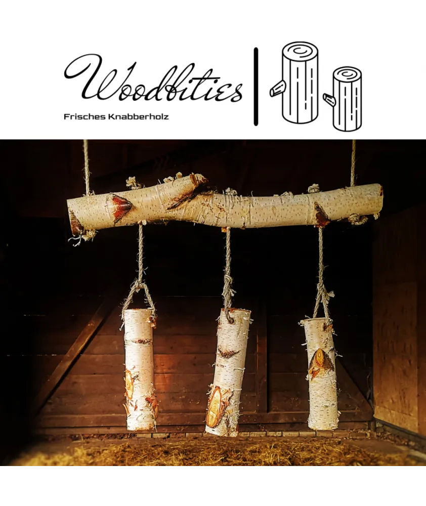 WoodBitie Mobilé – Hängendes Knabberholz mit Leckerli-Verstecken WoodBitie Mobilé – Hängendes Knabberholz mit Leckerli-Verstecken